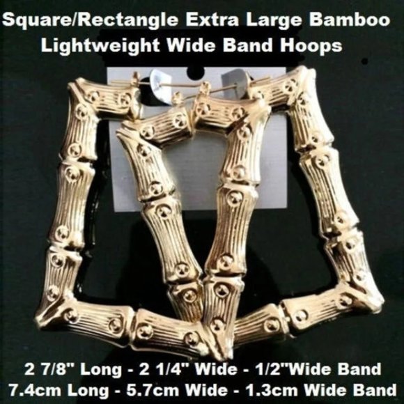 Bamboo Square Pierced Gold Large Earring - Picture 5 of 6
